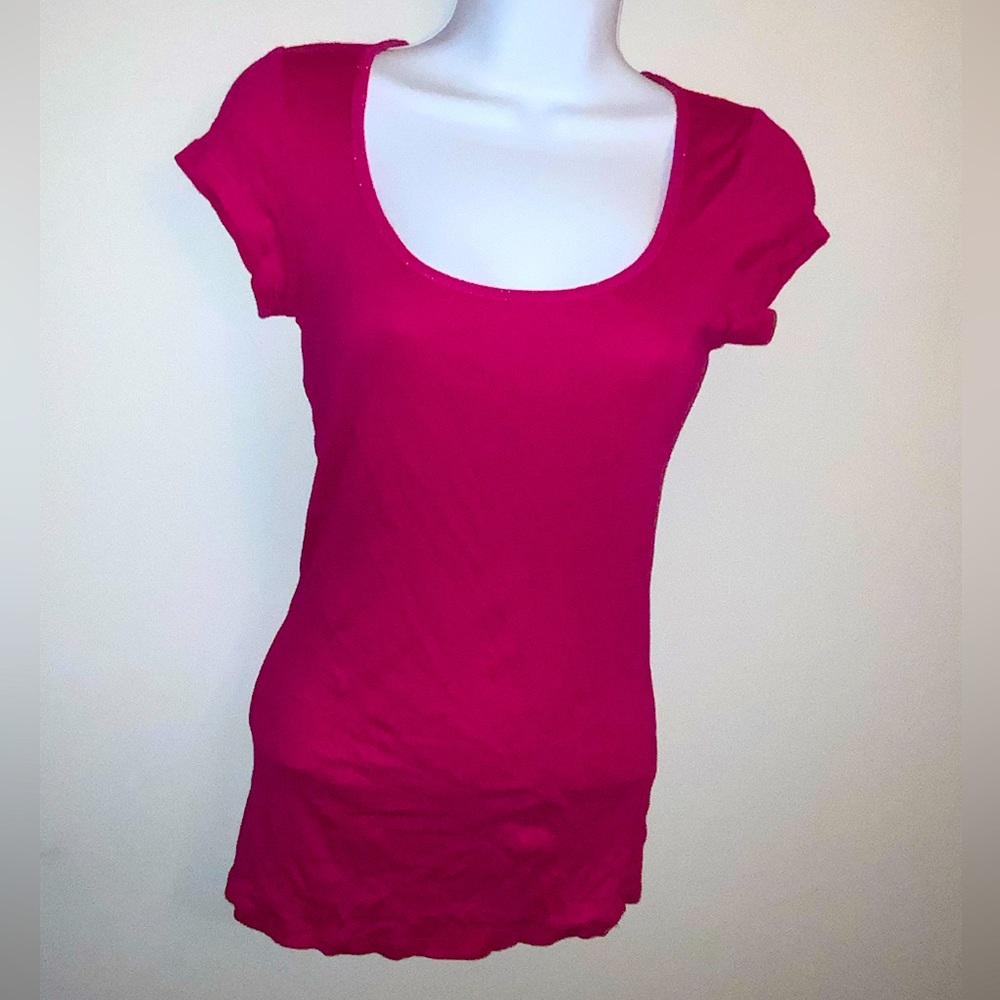 Express Hot Pink Scoop-Neck Fitted Basic Tee Sz S - Picture 3 of 7